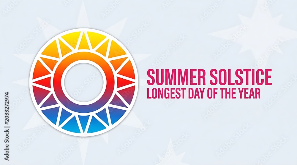 Obraz premium Minimalist summer solstice graphic featuring a gradient sun icon for the longest day of year