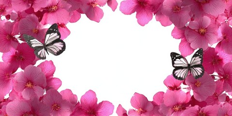 Elegant Pink Butterfly Circle Border Pattern with Petal Design on White Background