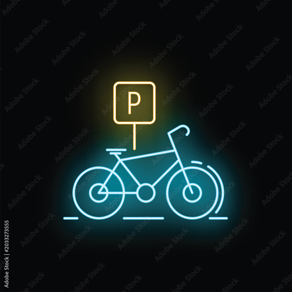 Fototapeta premium Neon sign illustrating bicycle parking area or station