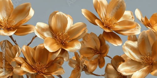 3D Gold Flowers Illustration with Transparent Background
