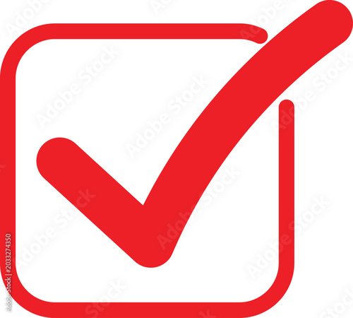 Tableau sur toile Red checkmark symbol inside a square box, outlined in red