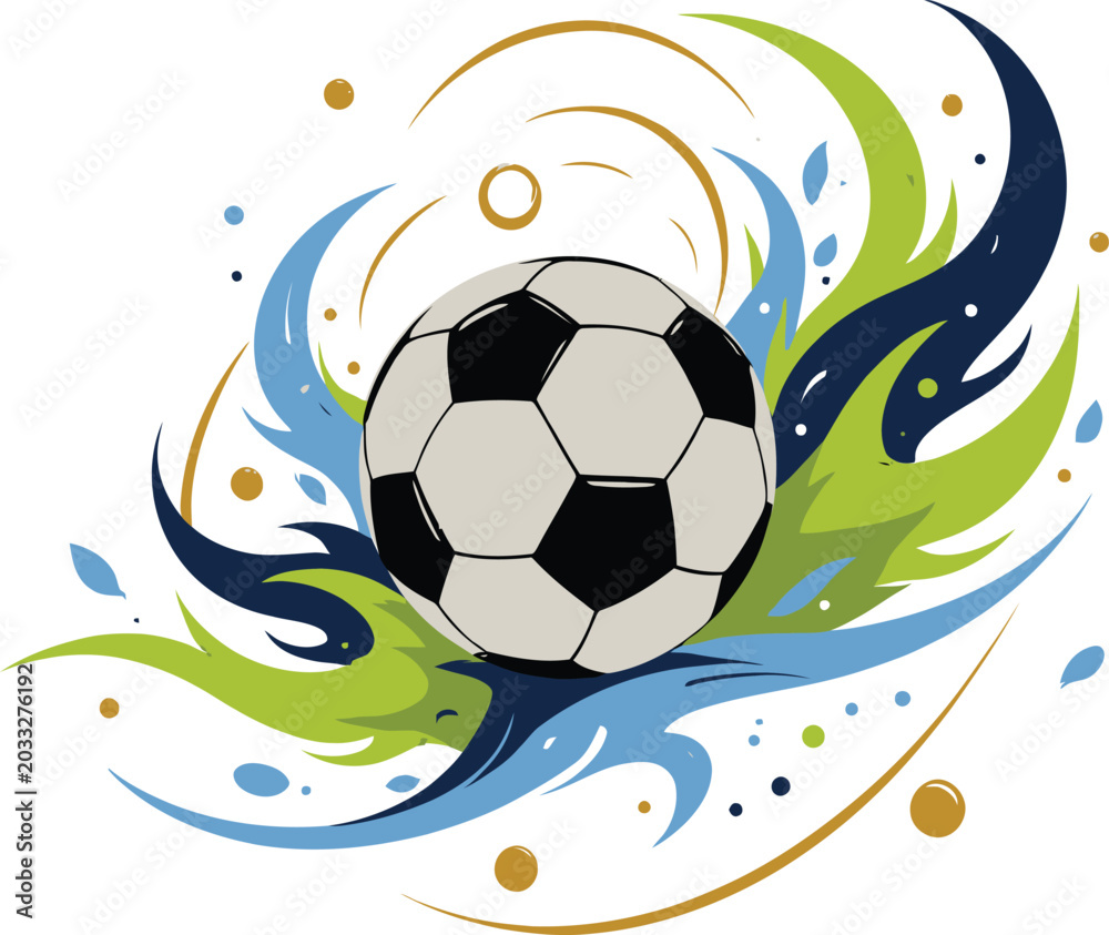 Fototapeta premium Soccer ball with swirling energy vector illustration with colorful accents