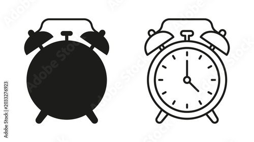 Картината върху платно Alarm Clock Silhouette And Line Drawing On White Background