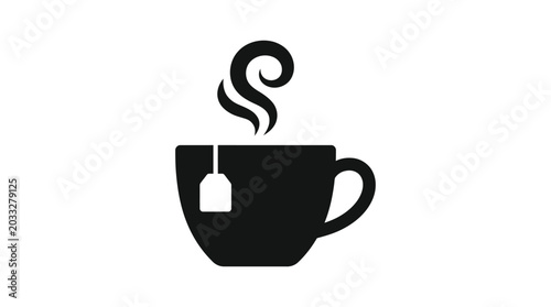 Bild auf Leinwand Black Silhouette Of A Teacup With Tag And Steam White Background
