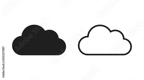Photos Cloud Silhouettes In Black And Outline Styles On White Background