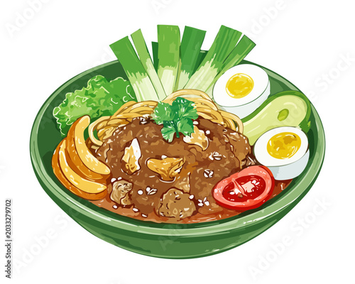 Foto Classic Indonesian delicacy package with detailed artistic line art colorful pre