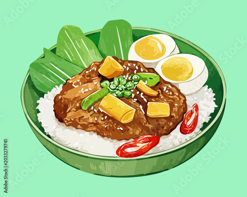 Bild auf Leinwand Fresh Gourmet lunch menu served with fresh side dishes vegetables egg chili sauc