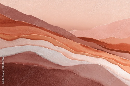 Abstract desert landscape with layers of earth tones and textured waves