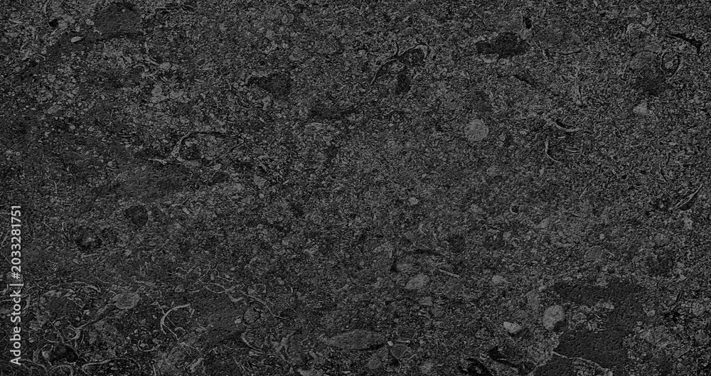 Fototapeta premium Dark, grainy texture covers entire image frame. Fine specks create subtle depth and contrast. Monochrome background suits graphic design needs. Ideal for digital art and print materials