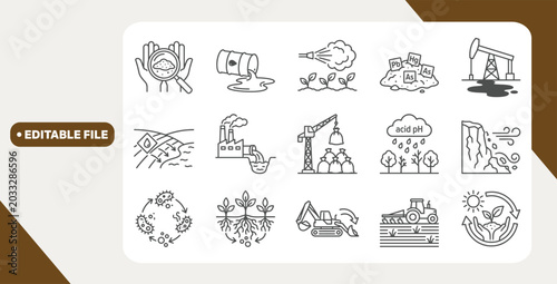 Photos Soil contamination and remediation icons arranged on grid