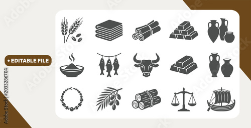 Bild auf Leinwand Trade goods icons showing commodities, vessels and transport