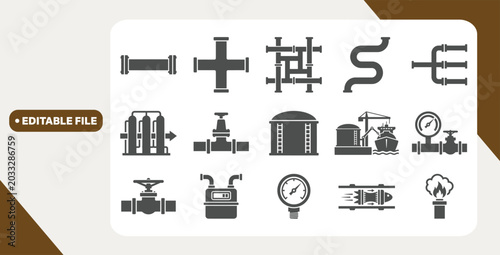 Fotografía Pipeline and gas infrastructure icons displayed on white background