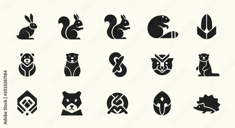 Fototapeta premium Set of Animal Icons and Symbols, Vector Graphics