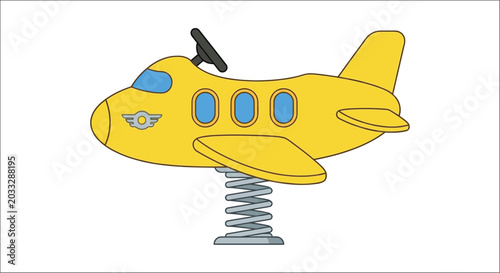 Canvastavla Yellow Airplane Rocking Toy With Coiled Spring Vector Illustration aircraft