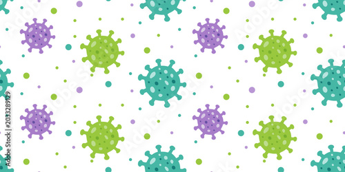 Seamless virus pattern, medical background with Ebola virus particles, flat vector illustration, healthcare and microbiology concept, repeating texture.
