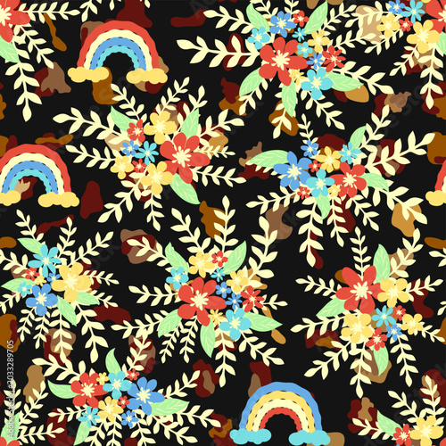 Leopard print with flowers and leaves. Design for leopard print textile fabric. Suitable for fashion