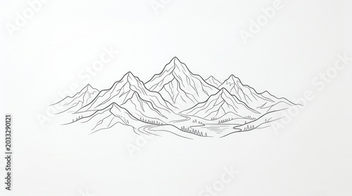 Obraz na plátně Detailed Sketch of Majestic Mountain Range Peaks.