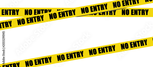 Yellow no entry warning tape crossed, restricted area barrier, security caution sign, danger access concept