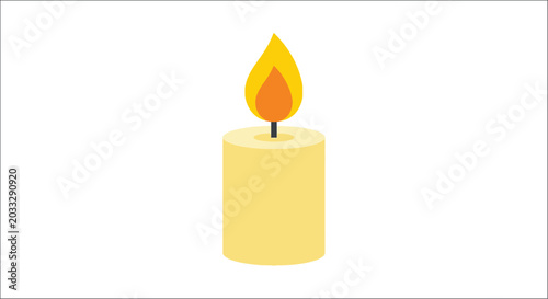 Cuadro en lienzo Yellow candle with orange flame on a white background flat vector illustration