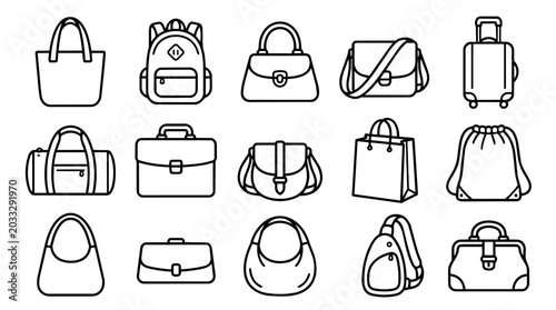 Different types of bags, luggage, and handbags