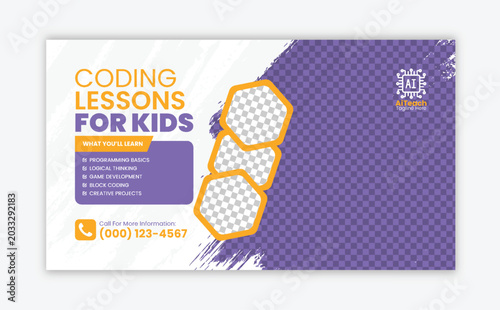 Coding Lessons for Kids Web Banner and Thumbnail Design for Programming, Block Coding, Game Development and Creative Projects