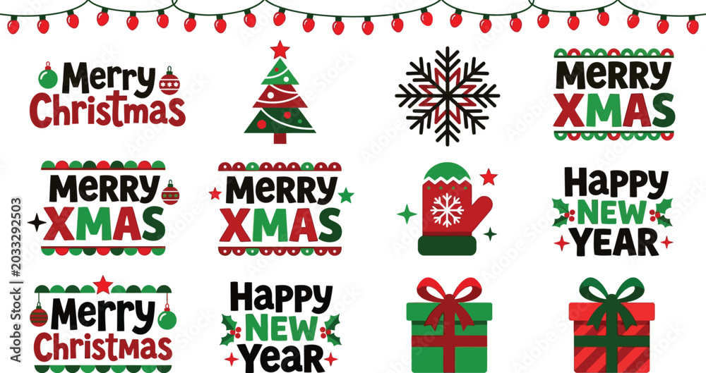 Naklejka premium Festive Holiday Ornaments And Greetings Vector Illustration