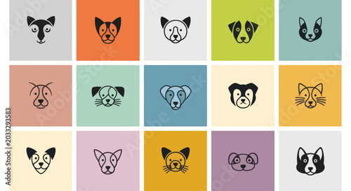 Dog and Cat Icons: Diverse Pet Faces Collection