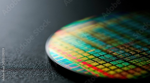Semiconductor silicon wafer on dark background