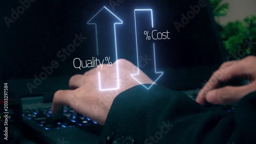 Business concept showing cost reduction and quality increase using Lean, Six Sigma, and Total Quality Management (TQM) to enhance efficiency, value, and customer satisfaction.
