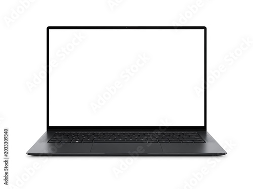 Black Laptop Mockup with Blank Screen on White Background