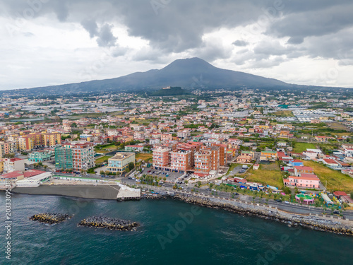 Εκτύπωση καμβά Aerial drone panorama of Torre del Greco with Mount Vesuvius in background, scen