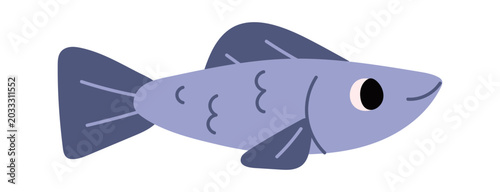 Obraz na plátně Fish Swimming Side View Cartoon Style