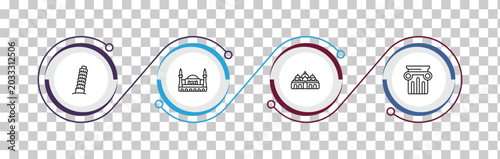 Tableau sur toile outline monuments icons set - tower of pisa, hagia sophia, st mark basilica, greek column