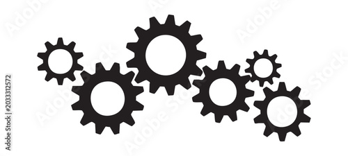 Connected gear wheels forming horizontal chain mechanism for technical and industrial development.