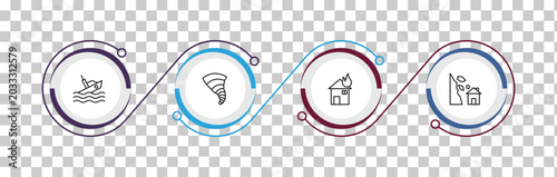Bild auf Leinwand outline meteorology icons set - boat capsizes, twister, house on fire, avalanche and house
