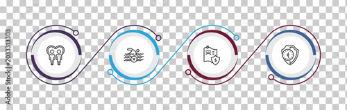 outline insurance icons set - family care, risk pool, actual cash value, long term protection. editable vector for web and mobile ui