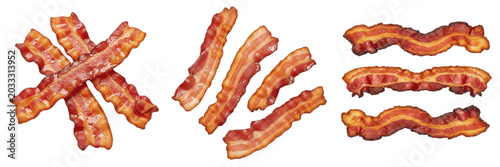 Cuadro en lienzo Set and collection of crispy delicious grilled bacon strips delicious breakfast