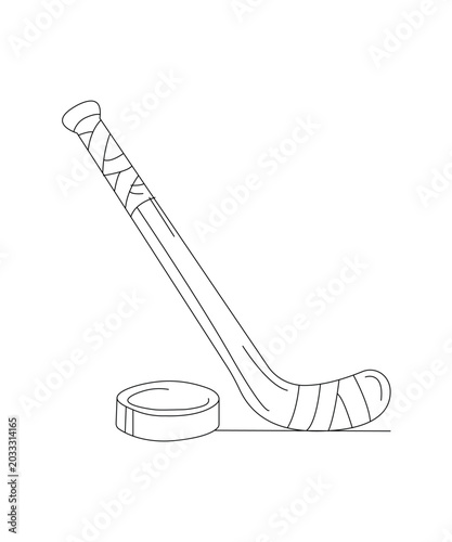 Photography Hockey Stick and Puck Coloring Page Vector Illustration for Kids