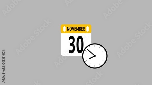 Animated Calendar Icon Showing November 30, Month and Date Motion Graphic