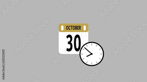 Animated Calendar Icon Showing October 30, Month and Date Motion Graphic