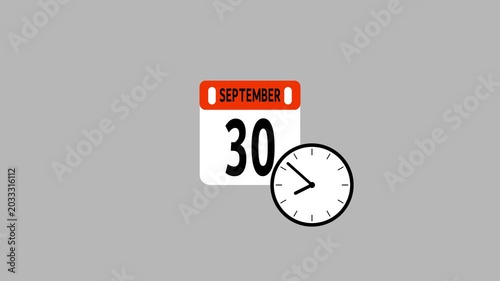 Animated Calendar Icon Showing September 30, Month and Date Motion Graphic