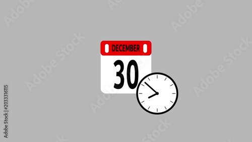 Animated Calendar Icon Showing December 30, Month and Date Motion Graphic
