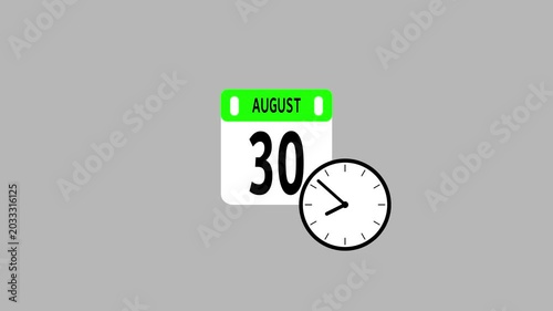 Animated Calendar Icon Showing August 30, Month and Date Motion Graphic