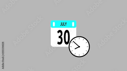 Animated Calendar Icon Showing July 30, Month and Date Motion Graphic