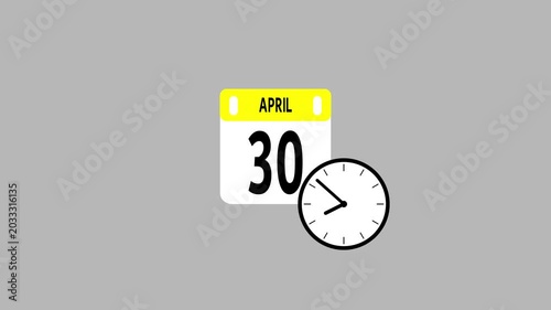 Animated Calendar Icon Showing April 30, Month and Date Motion Graphic