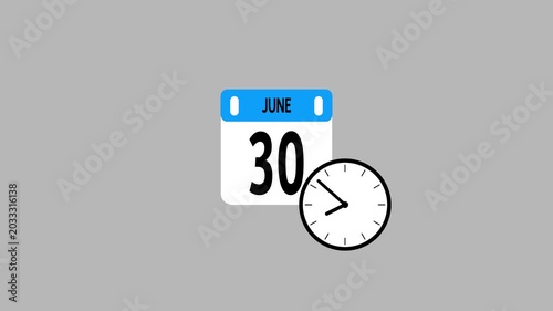 Animated Calendar Icon Showing June 30, Month and Date Motion Graphic