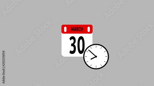 Animated Calendar Icon Showing March 30, Month and Date Motion Graphic