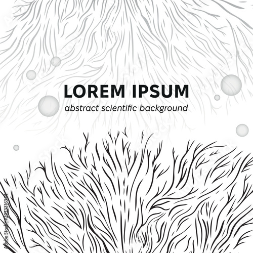 Mycelium roots pattern. Scientific medical banner template with Mold fungi pattern. Mycelium fungus Macro. Vector illustration.