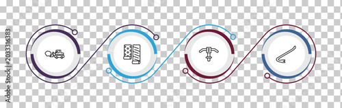 outline construction tools icons set - little snowplow, wallpaper, inclined picker, crowbar. editable vector for web and mobile ui
