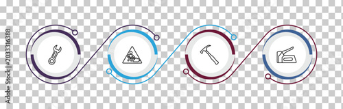 Foto outline construction and tools icons set - round wrench, working, brick hammer, staple gun